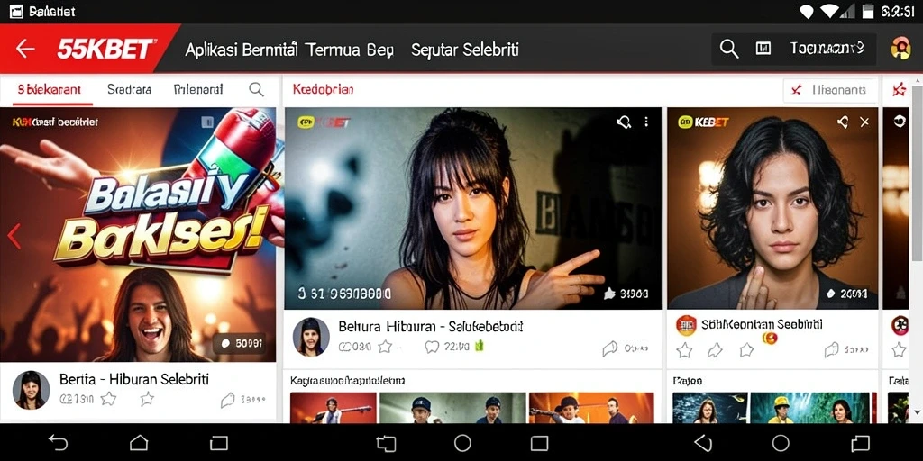 Tampilan antarmuka aplikasi berita selebriti 55KBET yang menarik.