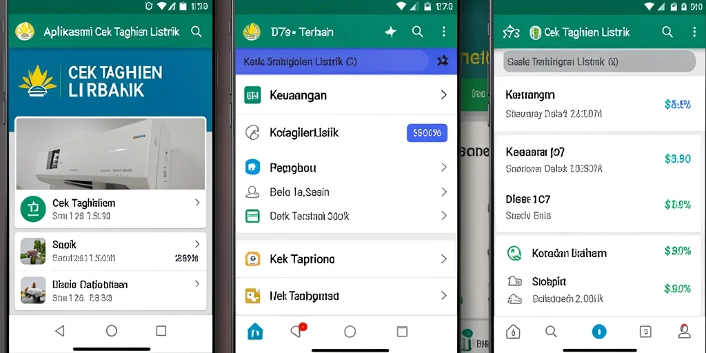 Tampilan antarmuka aplikasi Cek Tagihan Listrik D73 yang informatif.