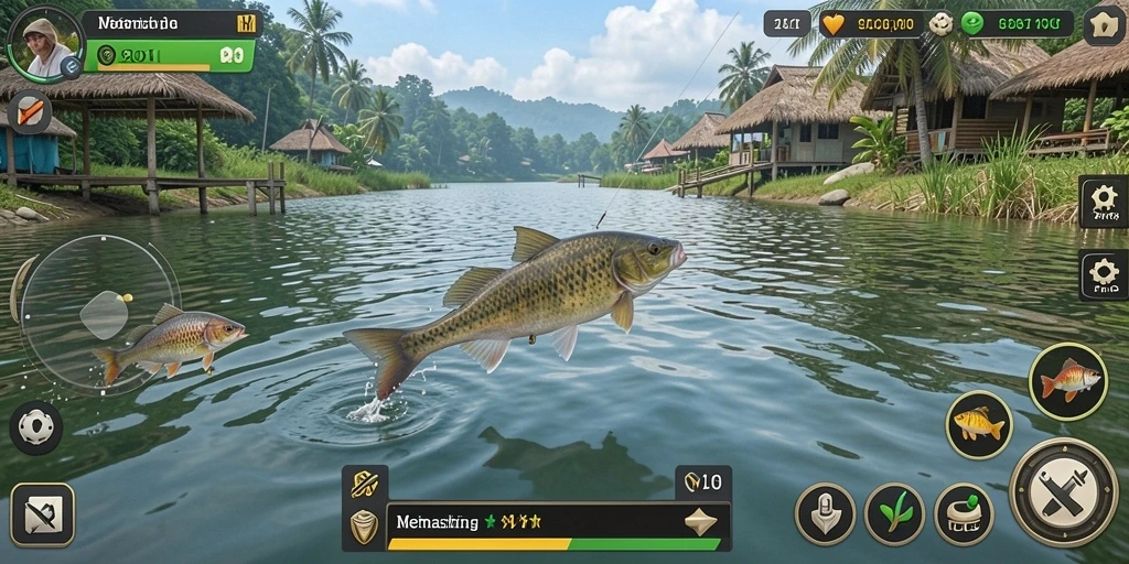 Tampilan antarmuka KOKO11 yang intuitif saat memancing di alam yang indah.