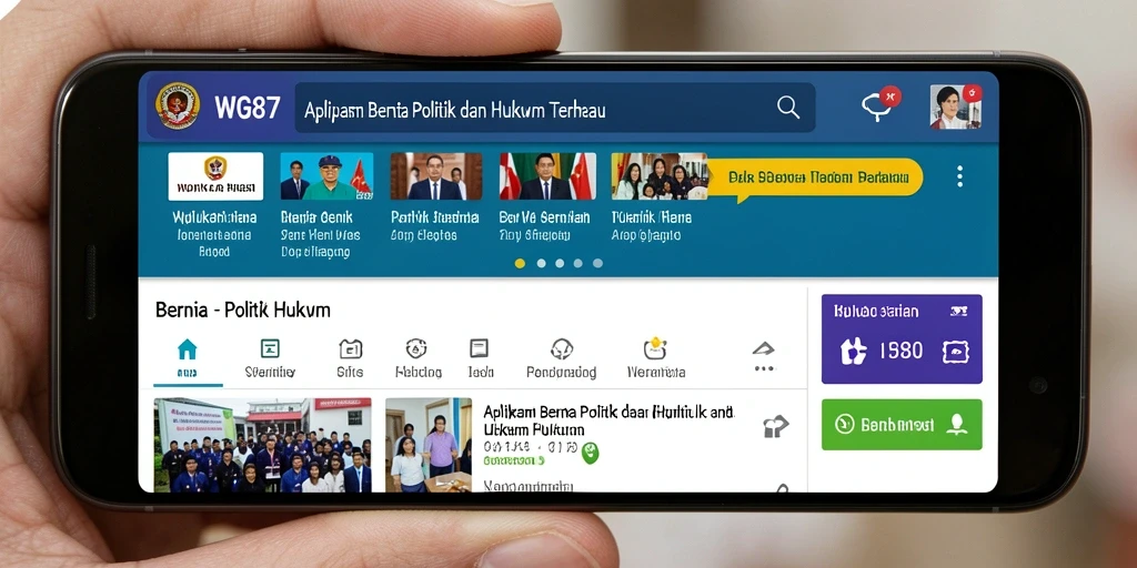 Tampilan antarmuka aplikasi WG87 untuk berita politik dan hukum.
