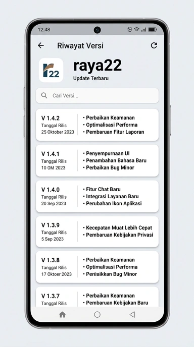 Riwayat Versi Terbaru Aplikasi raya22 untuk Android